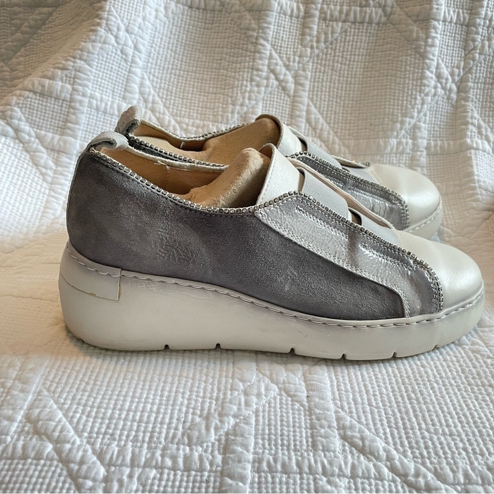 Platform Slip-On Suede & Leather Flats in Gray and White